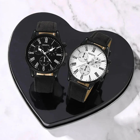 2PCS Couple Leather Watches – Simple Quartz Wristwatches