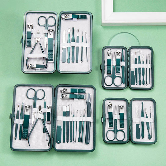 Green 6–18pcs Manicure Set – Professional Nail & Foot Care Tools