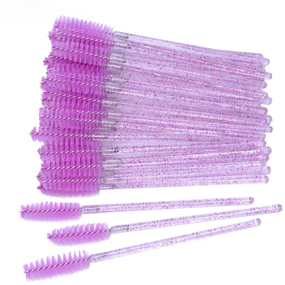 CNKESS 50pcs Disposable Eyelash Mascara Wands – Glitter Micro Spoolies