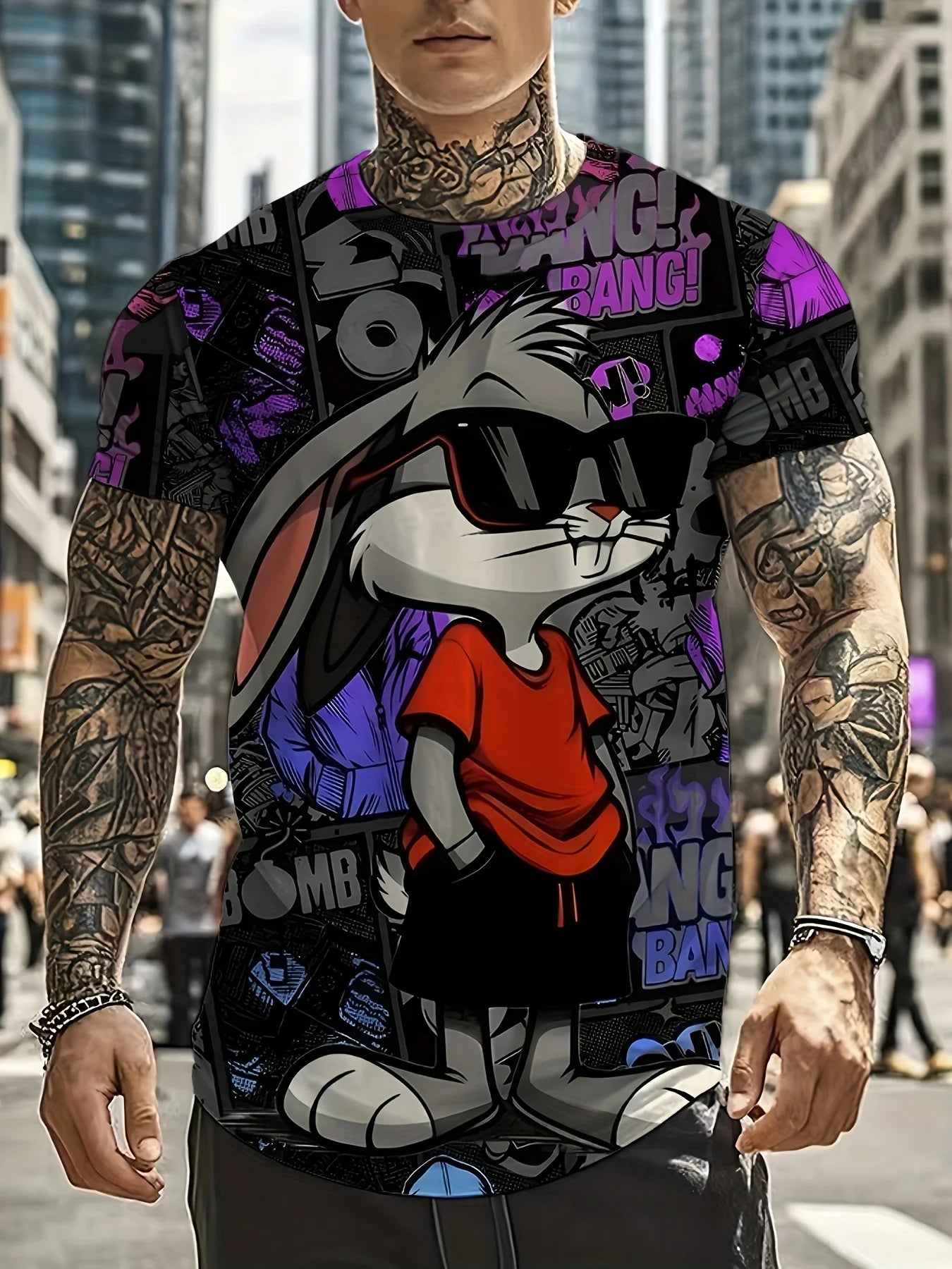 Men's 3D Rabbit Print T-Shirt – Casual Summer Top