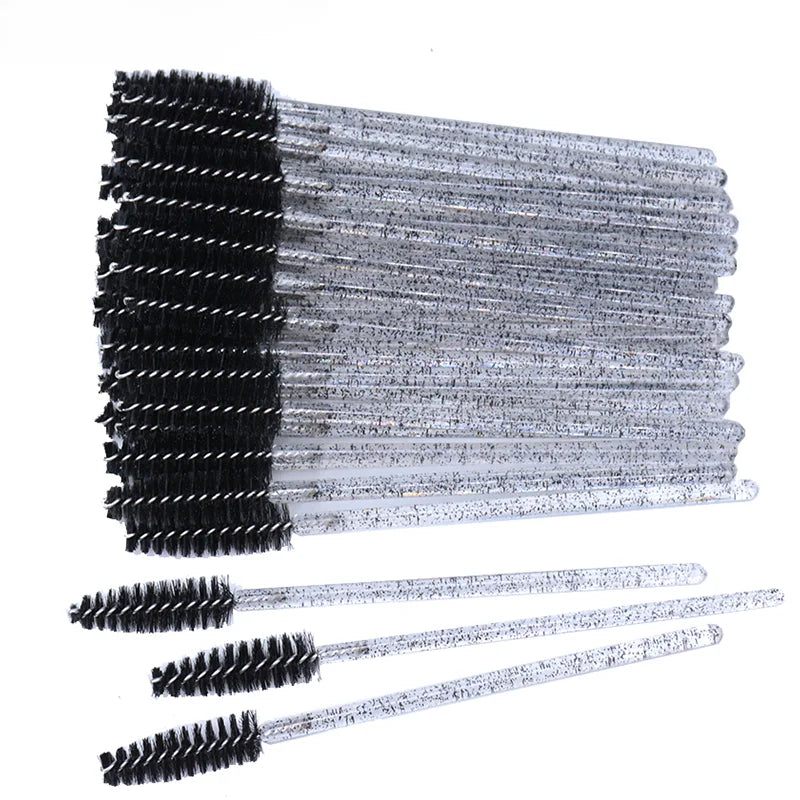 CNKESS 50pcs Disposable Eyelash Mascara Wands – Glitter Micro Spoolies