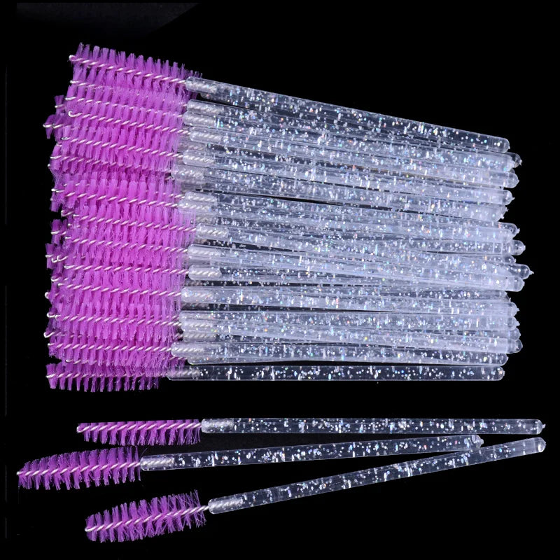CNKESS 50pcs Disposable Eyelash Mascara Wands – Glitter Micro Spoolies