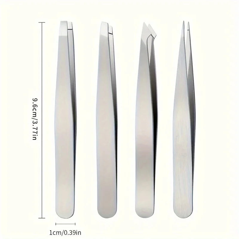 4-Piece Professional Tweezers Set – Stainless Steel Hair Removal Tools