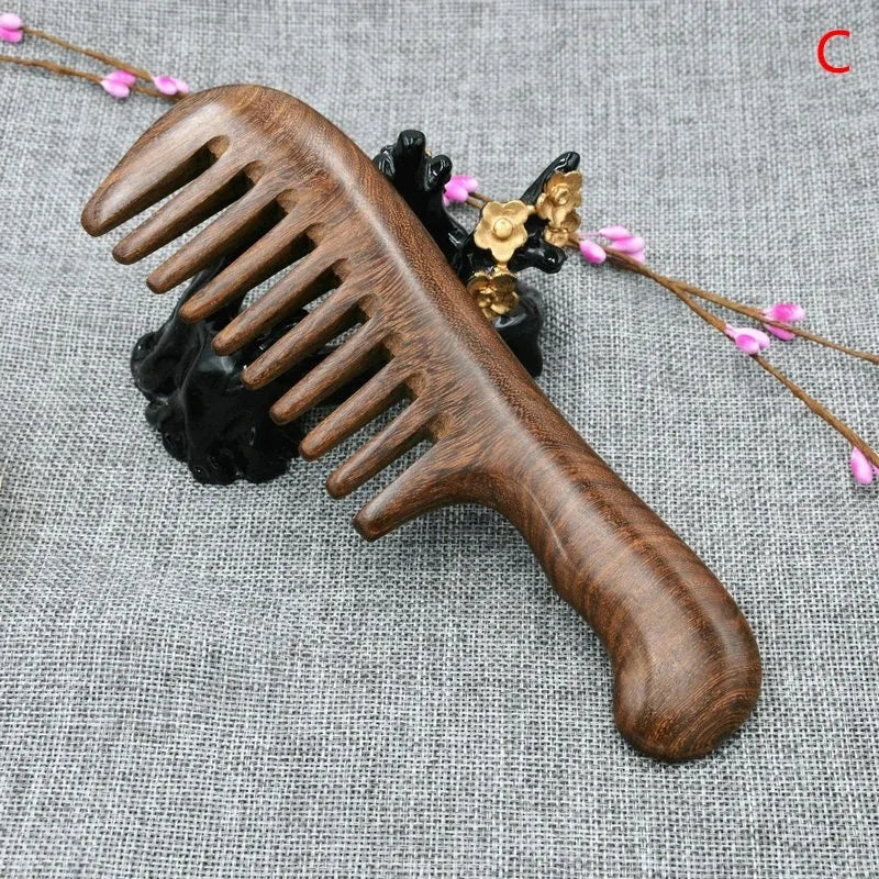 Natural Sandalwood Hair Comb – Anti-Static Wooden Detangling Brush