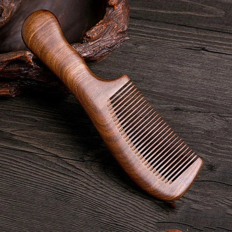 Natural Sandalwood Hair Comb – Anti-Static Wooden Detangling Brush