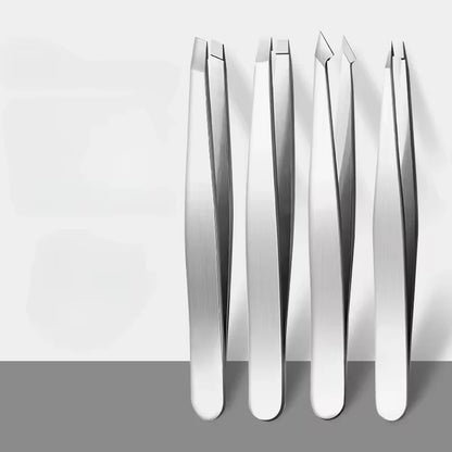 4-Piece Professional Tweezers Set – Stainless Steel Hair Removal Tools