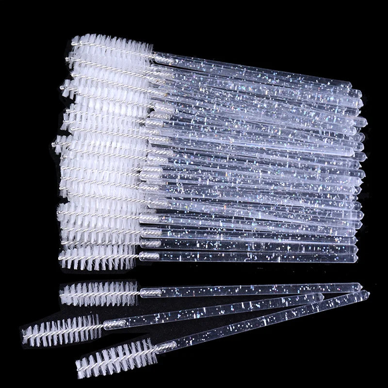 CNKESS 50pcs Disposable Eyelash Mascara Wands – Glitter Micro Spoolies