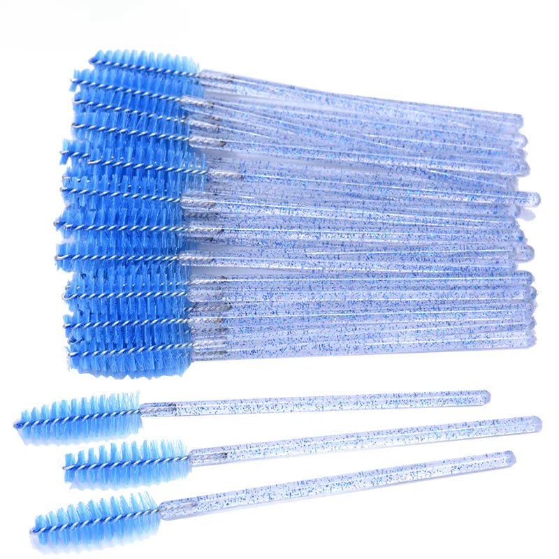 CNKESS 50pcs Disposable Eyelash Mascara Wands – Glitter Micro Spoolies