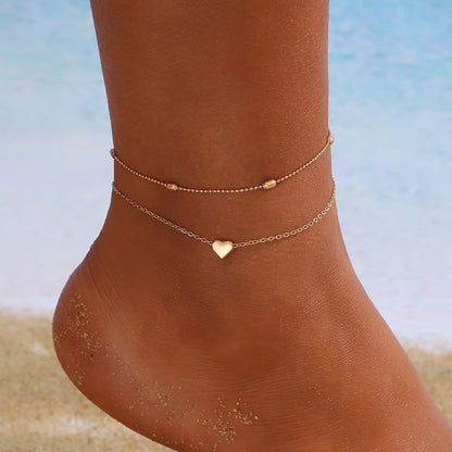 5-Piece Boho Anklet Set with Butterfly, Star, Heart & Pearl Charms