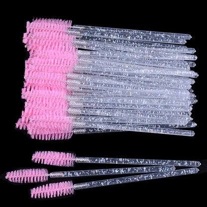CNKESS 50pcs Disposable Eyelash Mascara Wands – Glitter Micro Spoolies
