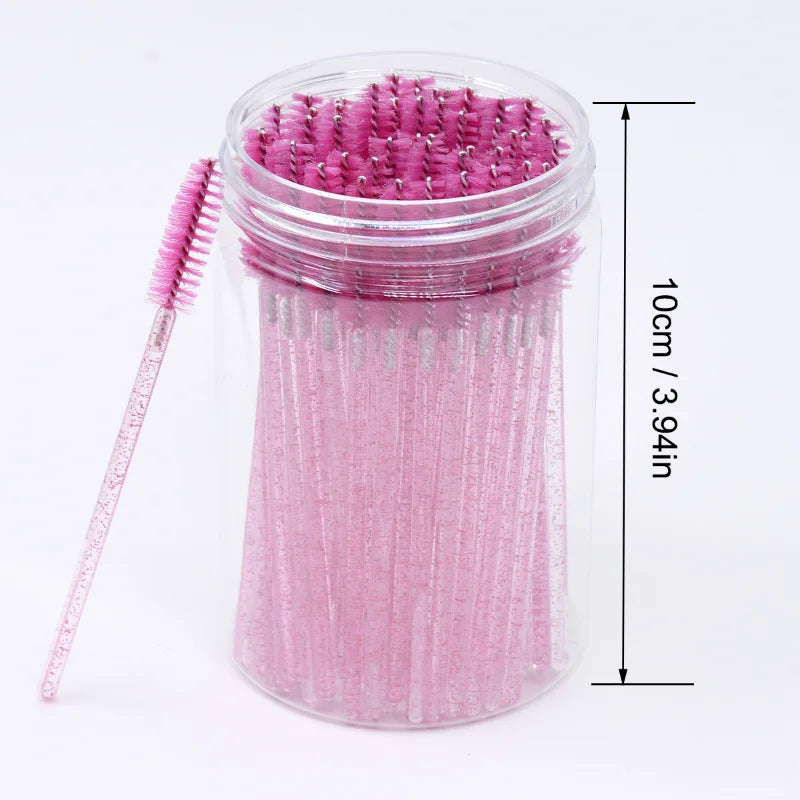 CNKESS 50pcs Disposable Eyelash Mascara Wands – Glitter Micro Spoolies