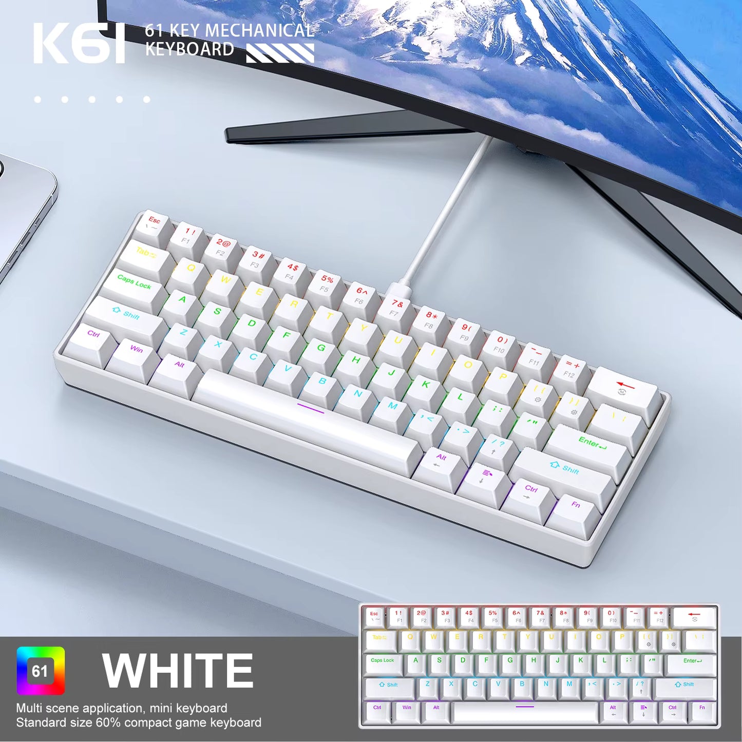 K61 Wired Mechanical Keyboard – RGB, Gaming & Office