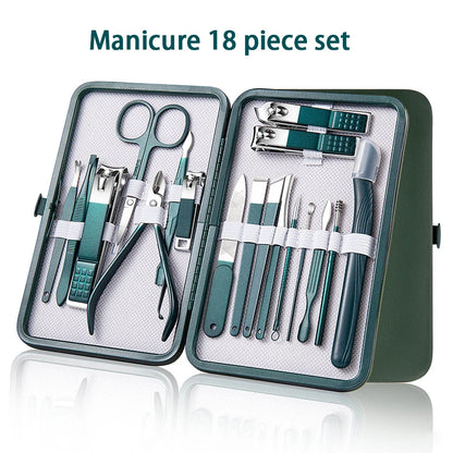 Green 6–18pcs Manicure Set – Professional Nail & Foot Care Tools