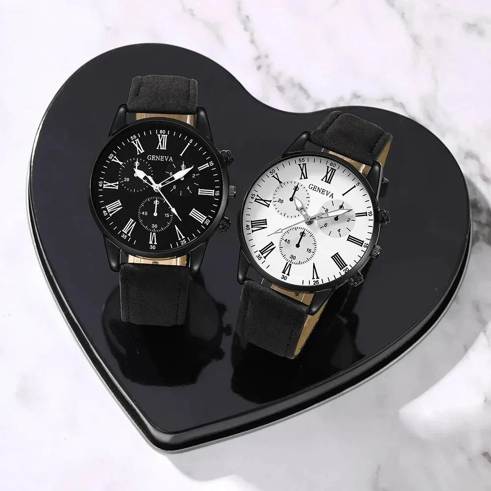 2PCS Couple Leather Watches – Simple Quartz Wristwatches