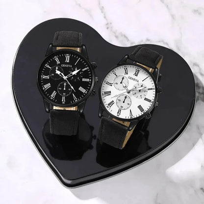 2PCS Couple Leather Watches – Simple Quartz Wristwatches