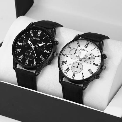 2PCS Couple Leather Watches – Simple Quartz Wristwatches