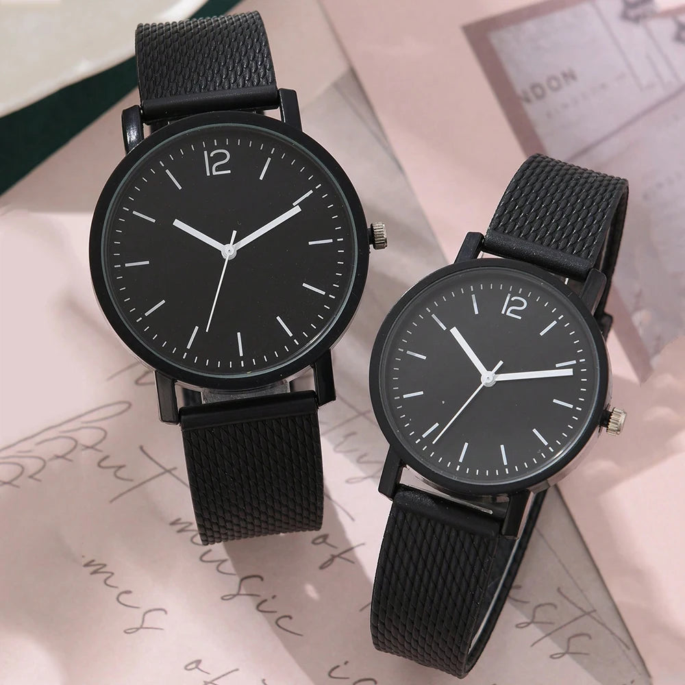 2PCS Couple Leather Watches – Simple Quartz Wristwatches