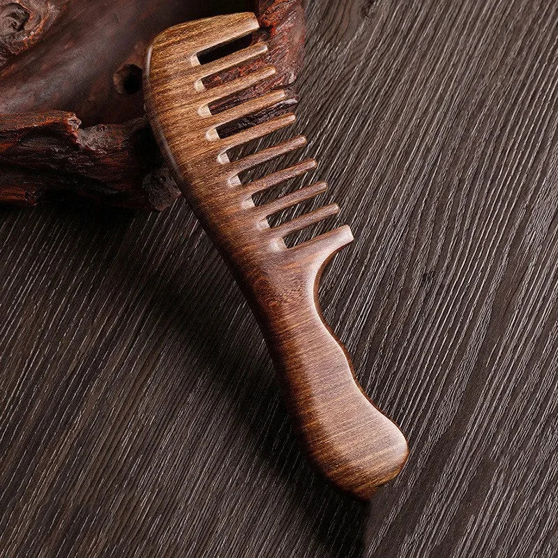 Natural Sandalwood Hair Comb – Anti-Static Wooden Detangling Brush