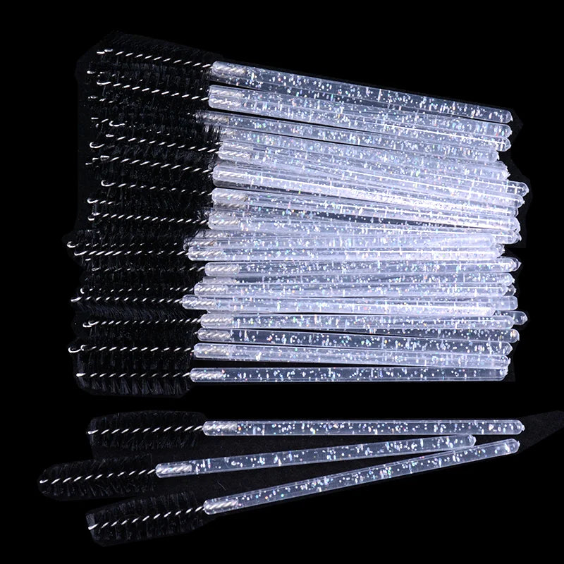 CNKESS 50pcs Disposable Eyelash Mascara Wands – Glitter Micro Spoolies