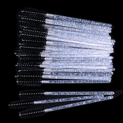 CNKESS 50pcs Disposable Eyelash Mascara Wands – Glitter Micro Spoolies