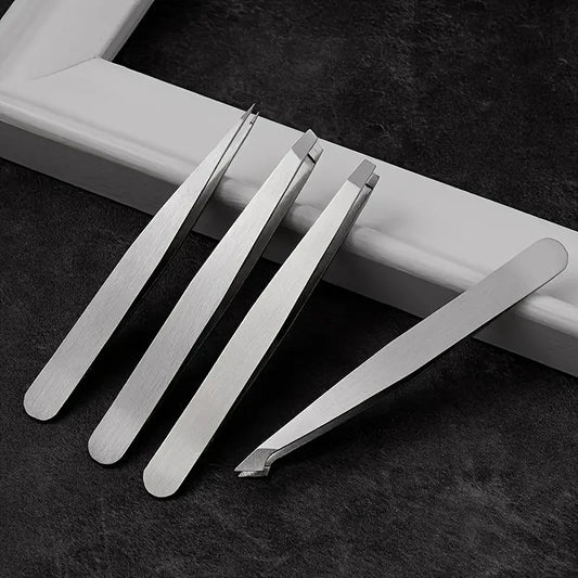 4-Piece Professional Tweezers Set – Stainless Steel Hair Removal Tools