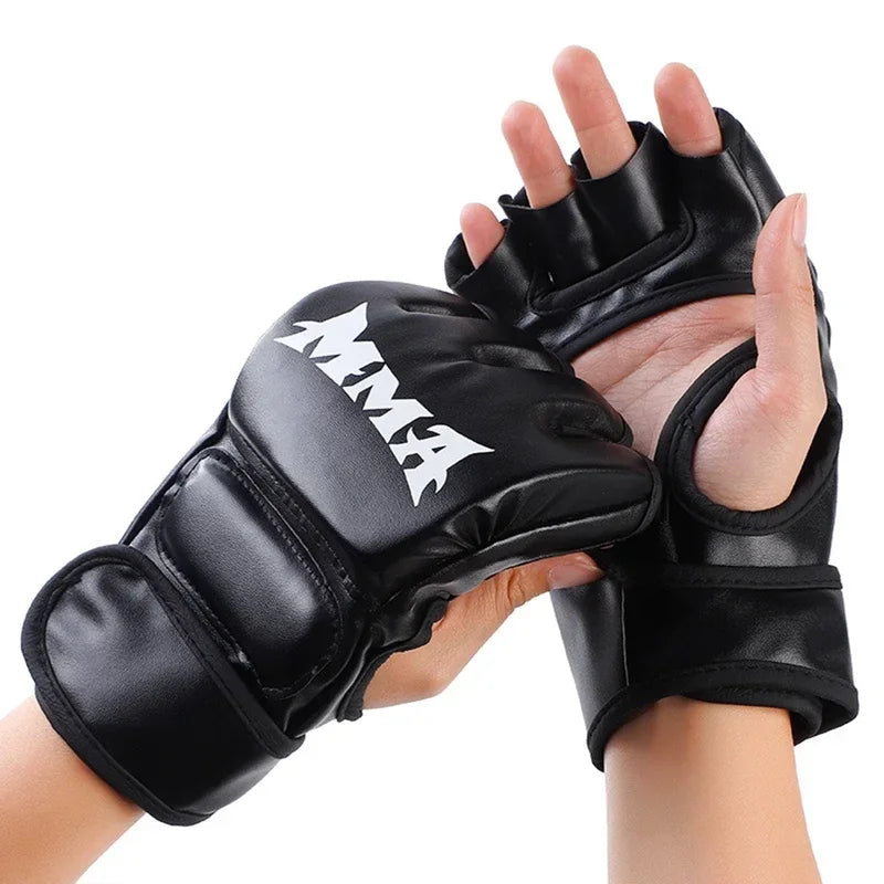 Half-Finger Boxing Gloves – Leather Training Cushion