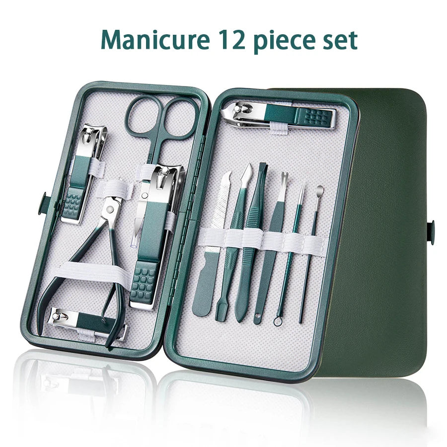 Green 6–18pcs Manicure Set – Professional Nail & Foot Care Tools