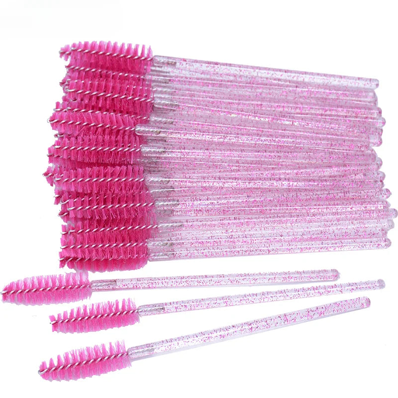 CNKESS 50pcs Disposable Eyelash Mascara Wands – Glitter Micro Spoolies