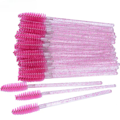 CNKESS 50pcs Disposable Eyelash Mascara Wands – Glitter Micro Spoolies
