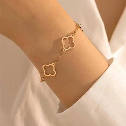 Lucky Clover Bracelet Set – 2pcs Stainless Steel & Zircon