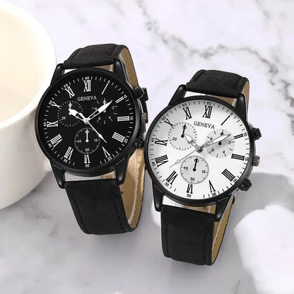 2PCS Couple Leather Watches – Simple Quartz Wristwatches