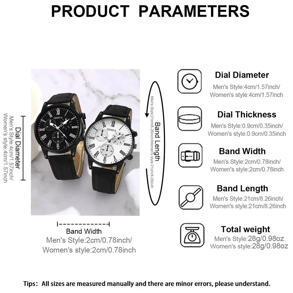 2PCS Couple Leather Watches – Simple Quartz Wristwatches