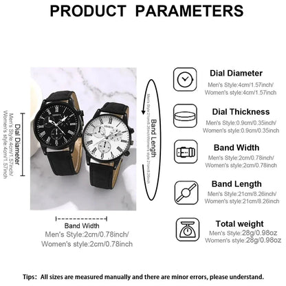 2PCS Couple Leather Watches – Simple Quartz Wristwatches